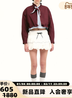 ANDAHALF 秋冬新款女士系结领短款休闲长袖衬衫银泰百货 301602