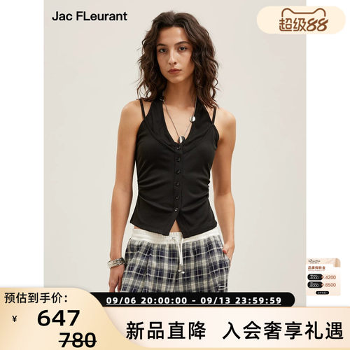 JAC FLEURANT 26春夏新款女士假两件扣饰挂脖背心银泰 301489