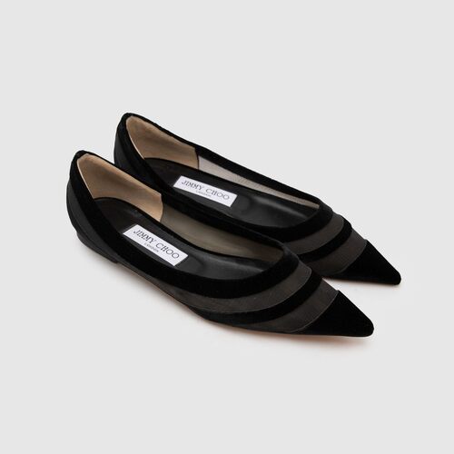 JIMMY CHOO 周仰杰新款女士丝绒拼接尖头浅口平底鞋银泰 301604