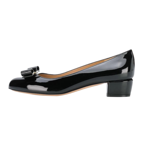 Ferragamo蝴蝶结浅口粗跟高跟鞋