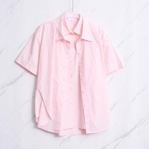 pushBUTTON 日常通勤女士假两件休闲短袖衬衫银泰百货精品 301596