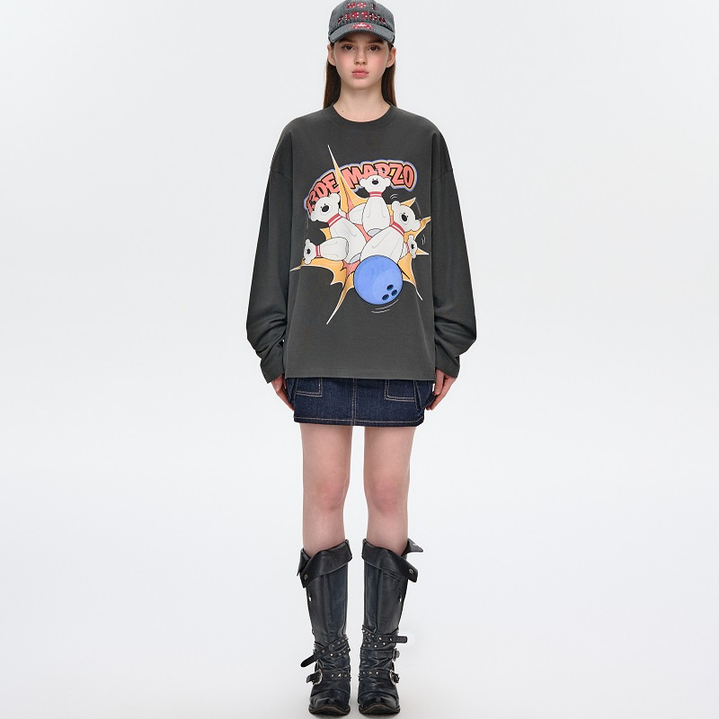 13 DE MARZO 男女同款圆领宽松长袖上衣街头棉质T恤银泰 300178