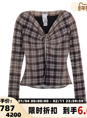 ACNE STUDIOS 春夏新款女士V领格子上衣银泰百货精品 301574