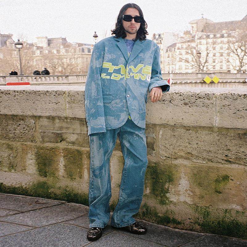 CEECLA复古丹宁标语西装牛仔外套