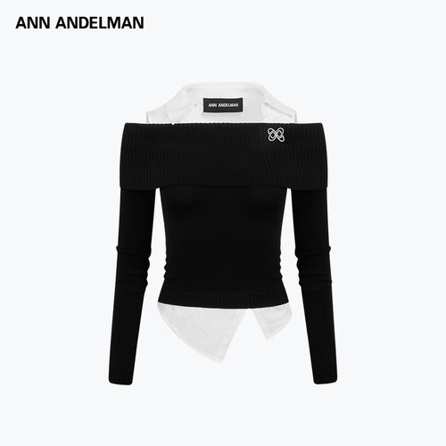 ANN ANDELMAN 女士时尚翻领拼接修身衬衫银泰百货 301286