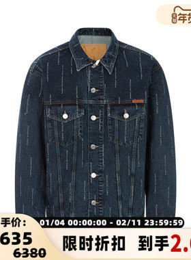 MARTINE ROSE 春季复古深蓝色字母满印男士日常休闲牛仔外套