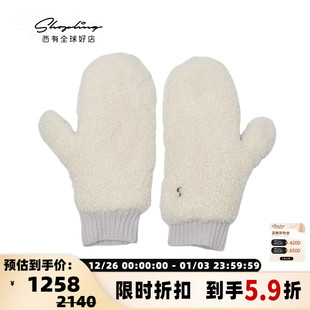301596 秋冬女士毛绒撞色拼接螺纹收口手套银泰百货 Yves Salomon
