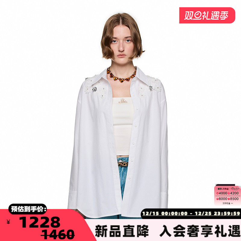 SHRO ENRO 25秋冬新款女士重工刺绣花朵蕾丝衬衫银泰百货 301469