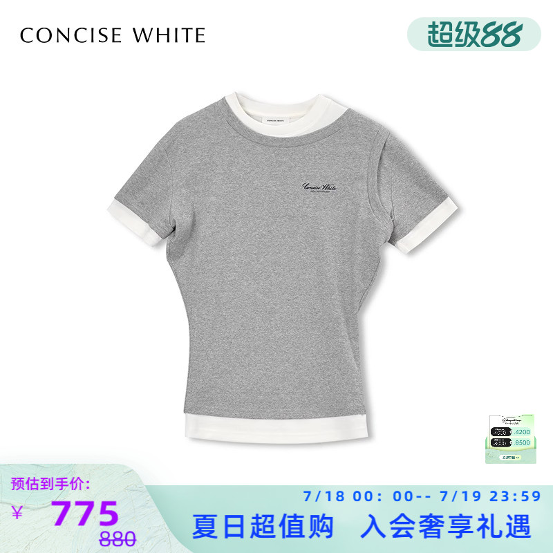 Concise-white/简白 25BK系列女士假两件短袖T恤银泰百货 301257