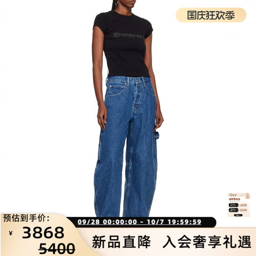 Alexander Wang26春夏女士潮酷双腰头水洗工装阔腿牛仔裤 301574