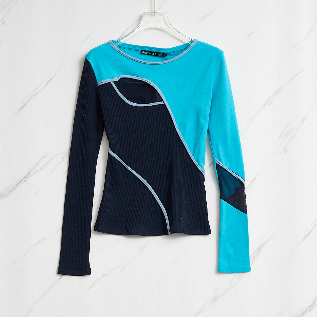 ANDERSSON BELL 女士撞色长袖圆领T恤上衣银泰百货精品 301596