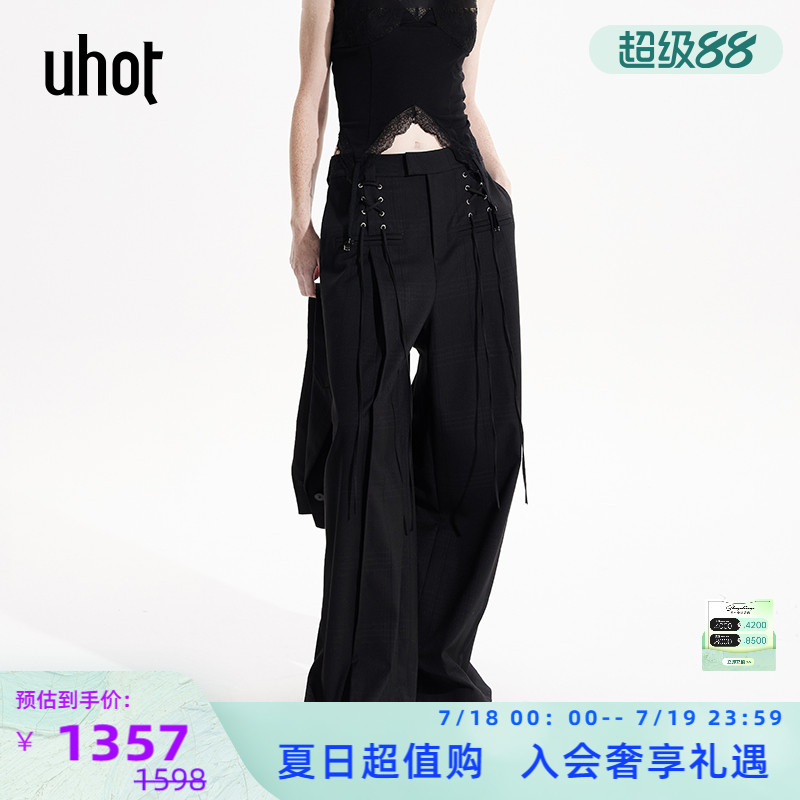 uhot 诱货25春夏女士黑色暗格西装阔腿长裤 银泰百货精品301590