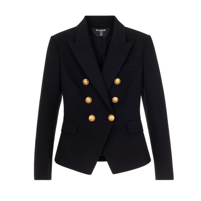 BALMAIN 春夏新款女士绵羊毛材质黑色西装夹克银泰百货精品301574图片