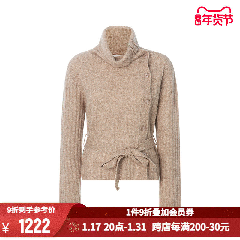 CELLO SONATA 23秋冬新款坑条纹设计纽扣装饰女士高领针织衫毛衣