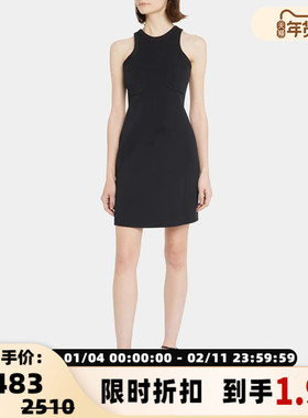 RECTO 春季女士黑色性感修身包臀极简圆领无袖连衣裙背心裙