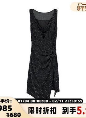 FLONAKED 秋冬黑钻不规则下摆修身连衣裙银泰百货精品 300170