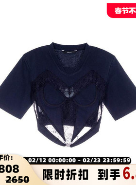 pushBUTTON 春夏女士黑色短款短袖上衣T恤银泰百货301574