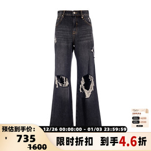 银泰银泰百货301574 短句女士破洞低腰阔腿牛仔裤 SHORT SENTENCE