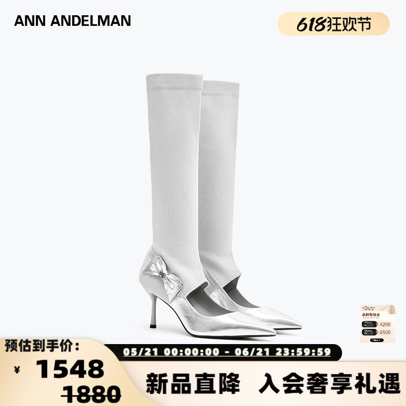 ANN ANDELMAN  新款蝴蝶结连袜靴细跟高跟鞋银泰百货 301286