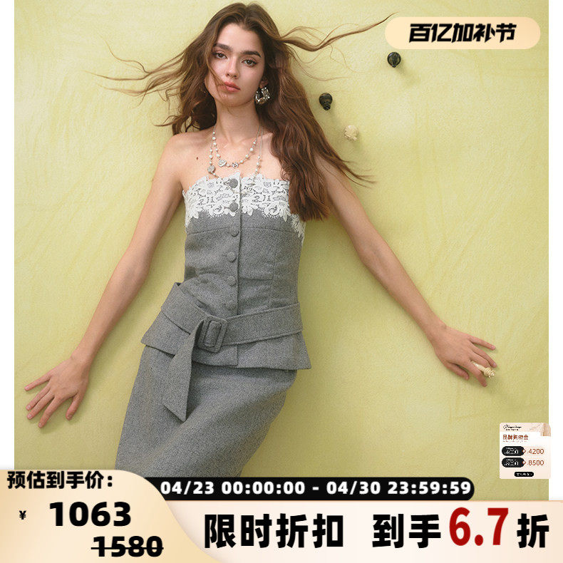 DIANA VEVINA 秋冬新款女士蕾丝拼接半身裙银泰百货 301489