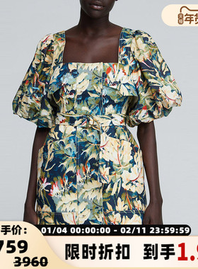 【折扣】ACLER 女士热带风情度假感花朵印花泡泡袖迷你连衣裙