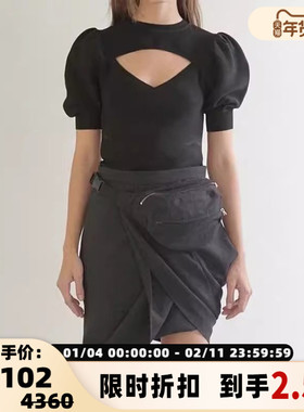 Pushbutton 春夏款女士黑色泡泡袖设计感上衣银泰百货精品 301596