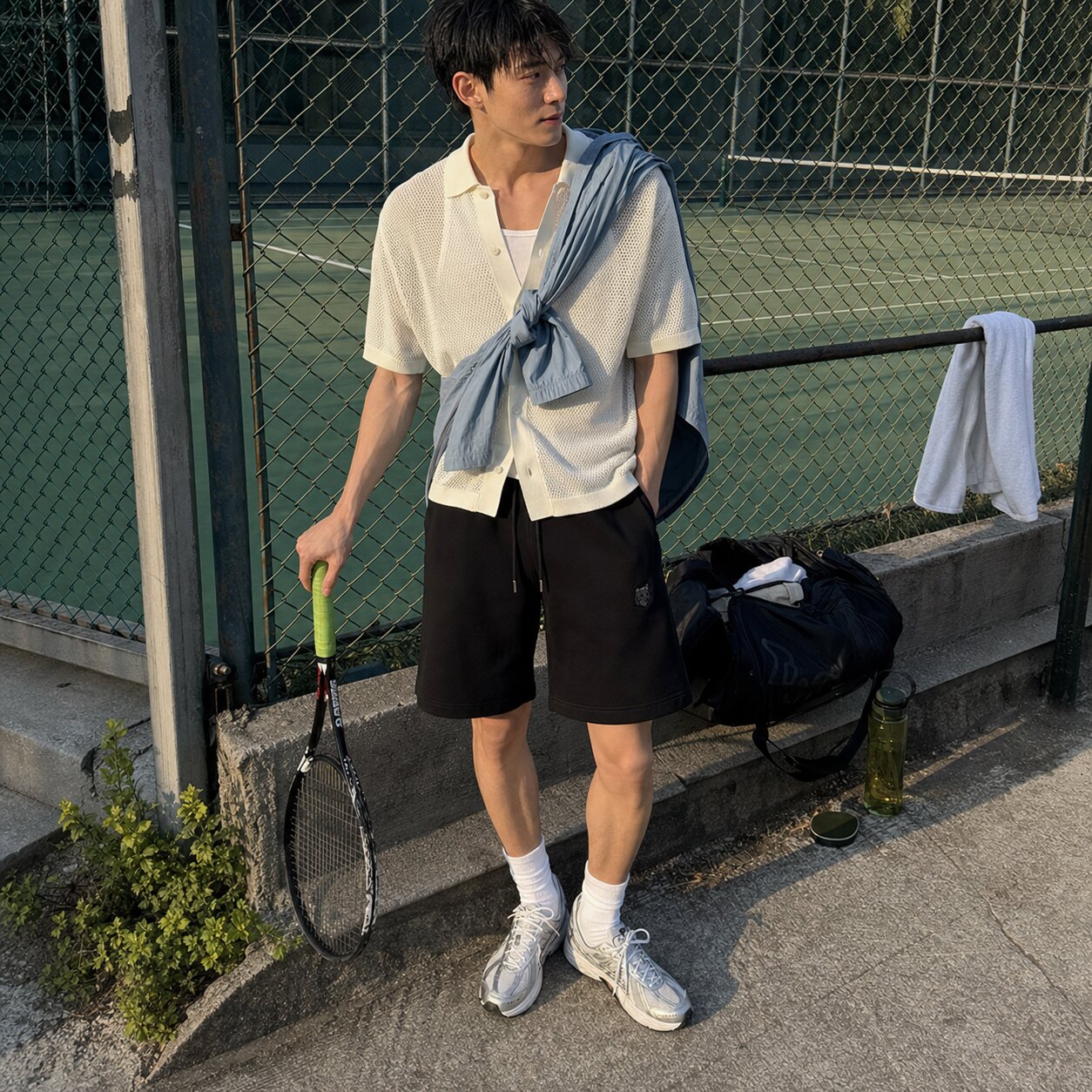 MAISON KITSUNE 男士简约小标刺绣松紧腰抽绳休闲运动短裤