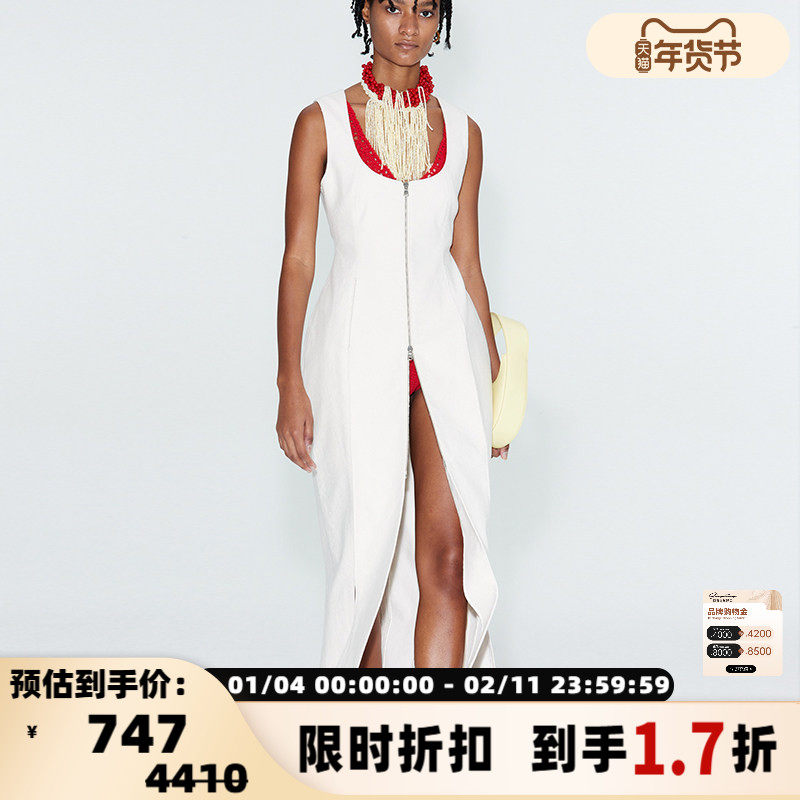 RECTO女士性感沙漏廓形汤勺领拉链设计天然亚麻黑白两色连衣裙,女装/女士精品,连衣裙,淘宝优惠券,粉丝福利购,淘宝优惠卷