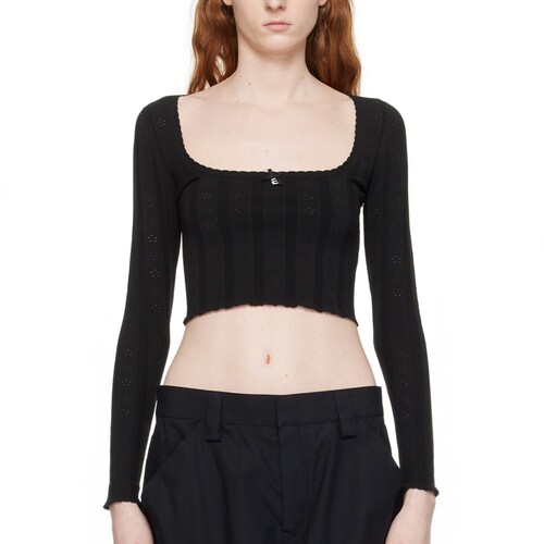 ALEXANDER WANG 秋季新品女低领修身镶钻短款针织衫银泰 301604