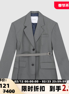 pushBUTTON羊毛腰带收腰两粒扣女士气质西装外套银泰百货 301604