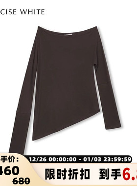 CONCISE-WHITE简白潮流不规则斜边荡领长袖T恤上衣银泰 301257