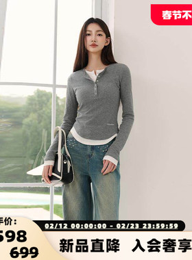 Three Quarters 女士撞色假两件休闲打底T恤银泰百货 301355