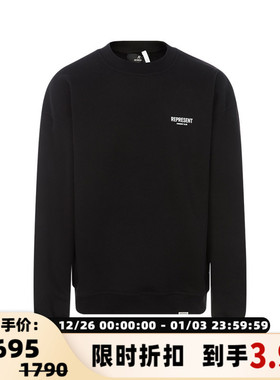 REPRESENT 春季纯色棉质字母印花休闲运动男士圆领套头衫卫衣