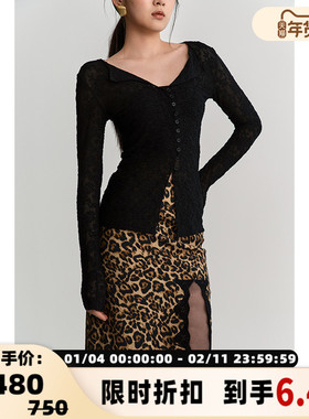 Maca Kaka 春夏新款女士v领时尚简约Nancy蕾丝开衫银泰百货301577