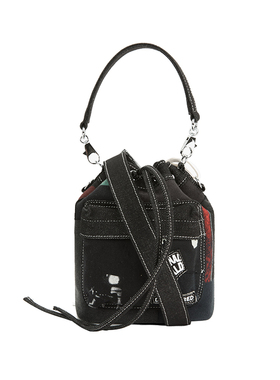 Emotional World 黑色休闲拼接女士单肩斜挎手提包水桶包