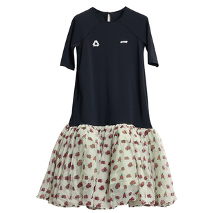 Pushbutton 春夏女士圆领拼接印花连衣裙银泰百货精品 301596