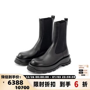 银泰百货精品 女士黑色切尔西靴皮鞋 301574 SANDER JIL