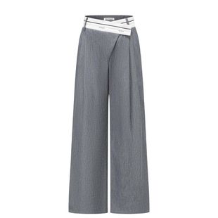 301261 银泰百货 Alexia Sandra中性撞色logo斜腰头牛仔休闲裤