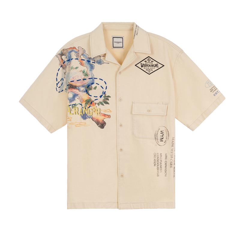 WOOYOUNGMI 春夏新款男士系扣印花短袖衬衫银泰百货精品 301574