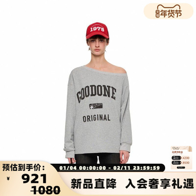 Alexia Sandra 25春夏经典简约女士字母印花斜肩长袖T恤 301261