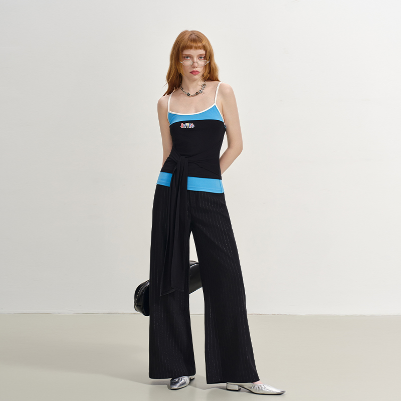 SOFITTE 25新款女士百搭条纹阔腿裤廓形西裤银泰百货 301355