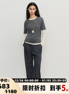 concise-white/简白 女士24AW系列拼接半袖假两件T恤银泰 301257