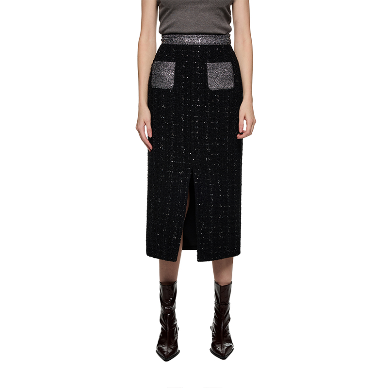 SHRO ENRO Perfect distance 女士撞色亮片粗花呢半身裙 301469