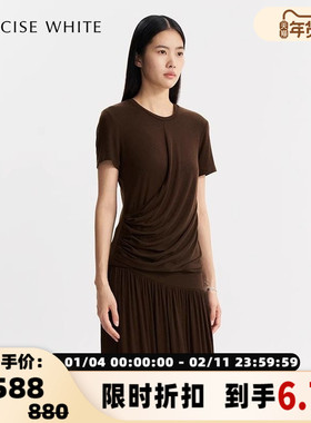 concise-white/简白25SS系列女士压褶垂感短袖银泰百货301257