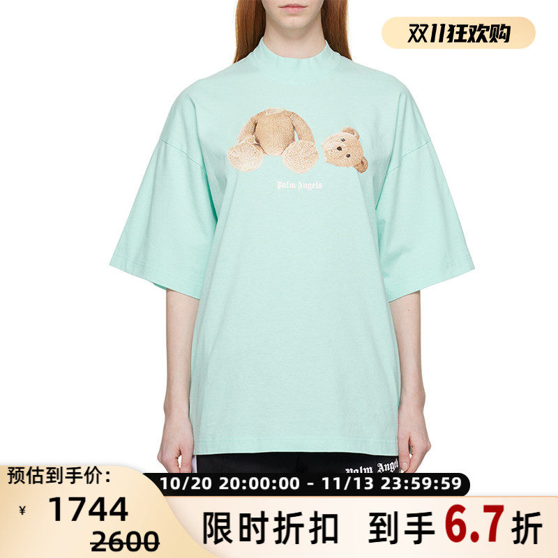 PALM ANGELS 女士可爱小熊印花高圆领套头休闲短袖T恤衫 301604