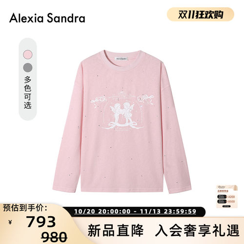 AlexiaSandra女早秋印花烫钻T恤