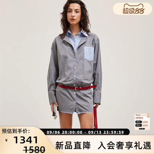 JAC FLEURANT 26春夏新款拼色假两件条纹衬衣连衣裙银泰 301489