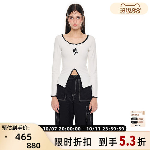 ANDREAMARTIN贝绣开叉打底衫