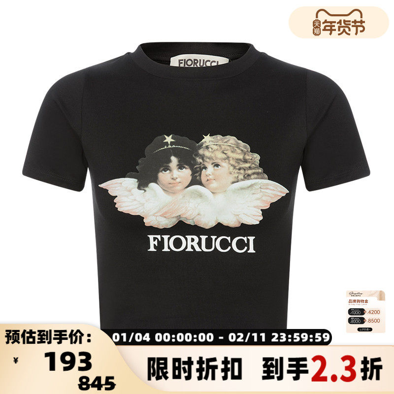 FIORUCCI 纯色棉质天使图案印花女正肩短款修身短袖T恤 银泰百货,女装/女士精品,T恤,淘宝优惠券,粉丝福利购,淘宝优惠卷
