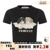 纯色棉质天使图案印花女正肩短款 修身 短袖 FIORUCCI T恤 银泰百货